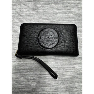 Coach Dempsey Black Pebbled Leather Large Zip Around Wallet Wristlet